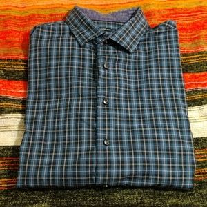 Blue plaid button up shirt